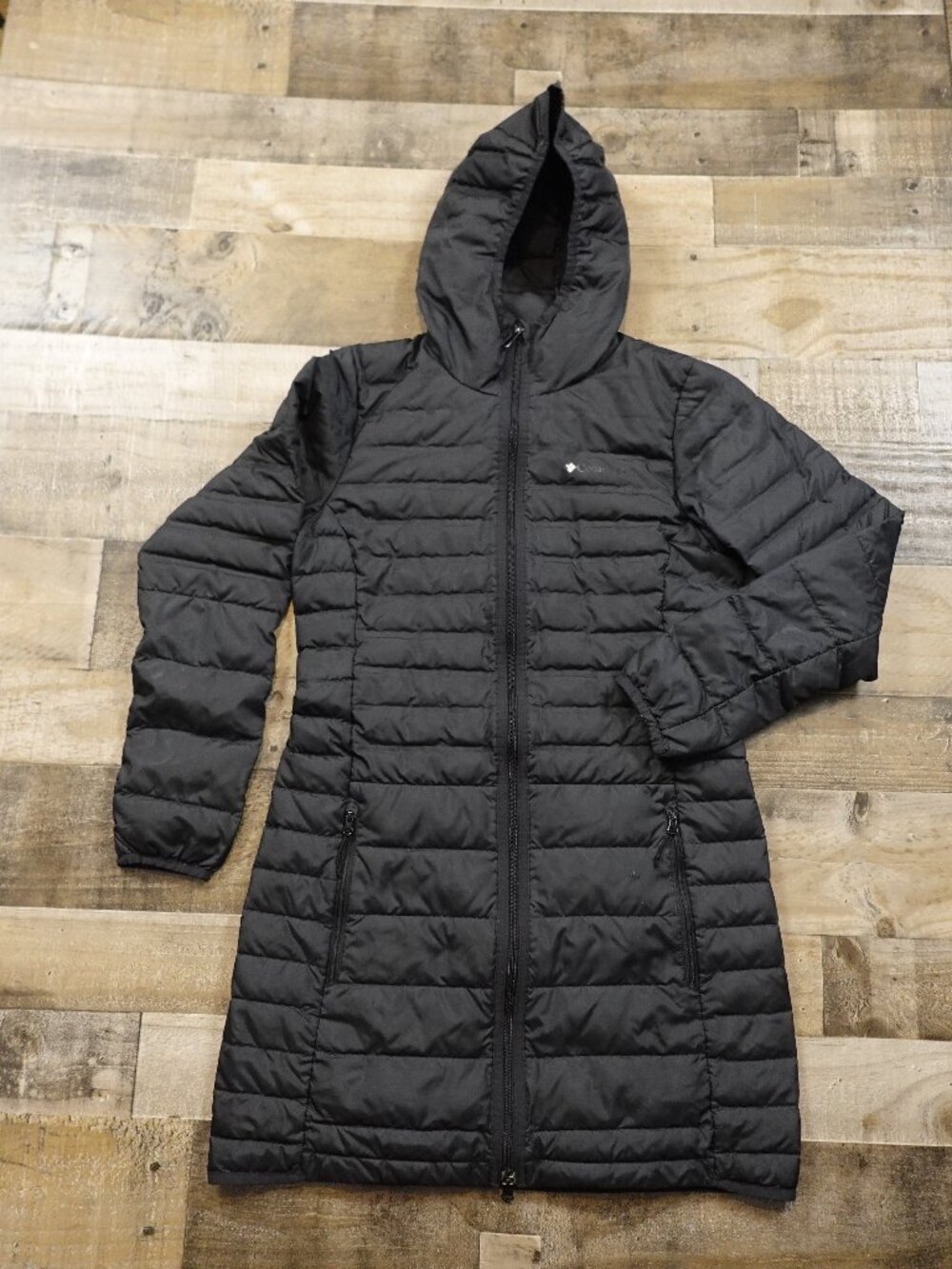 Columbia McKay Lake Long Hooded Down Jacket Women's Small Black Puffer